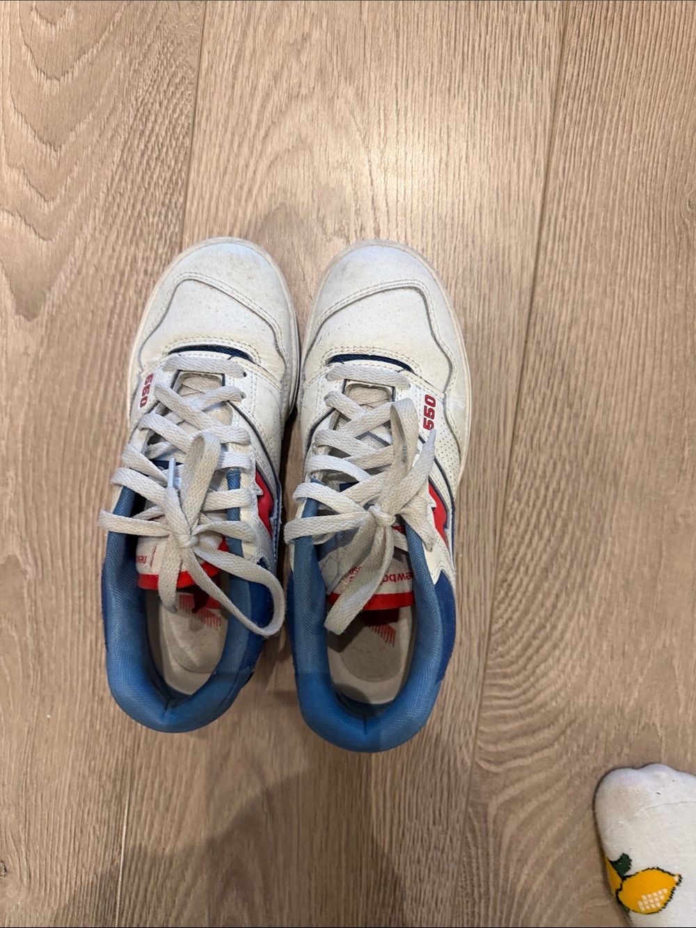 New Balance Kids White Sneakers with Blue and Red Accents